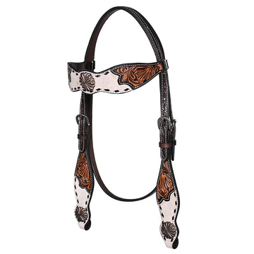 BAR H EQUINE Western Handtooled Leather Horse Headstall & Breast Collar Set